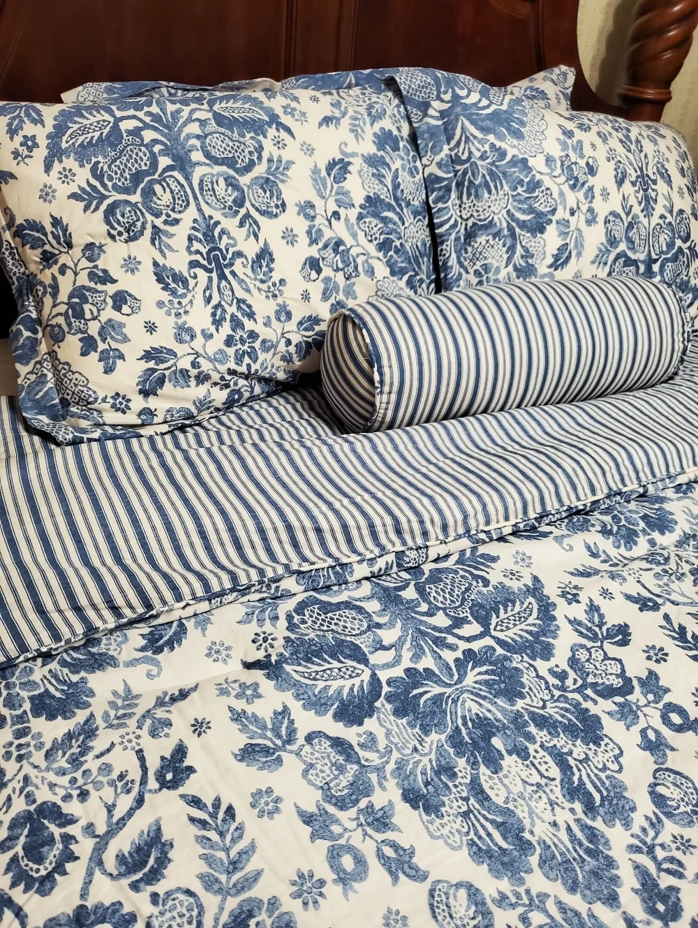 Lauren Ralph Lauren Queen comforter set, Curtains Vtg Rare Blue Ivory Damask EUC